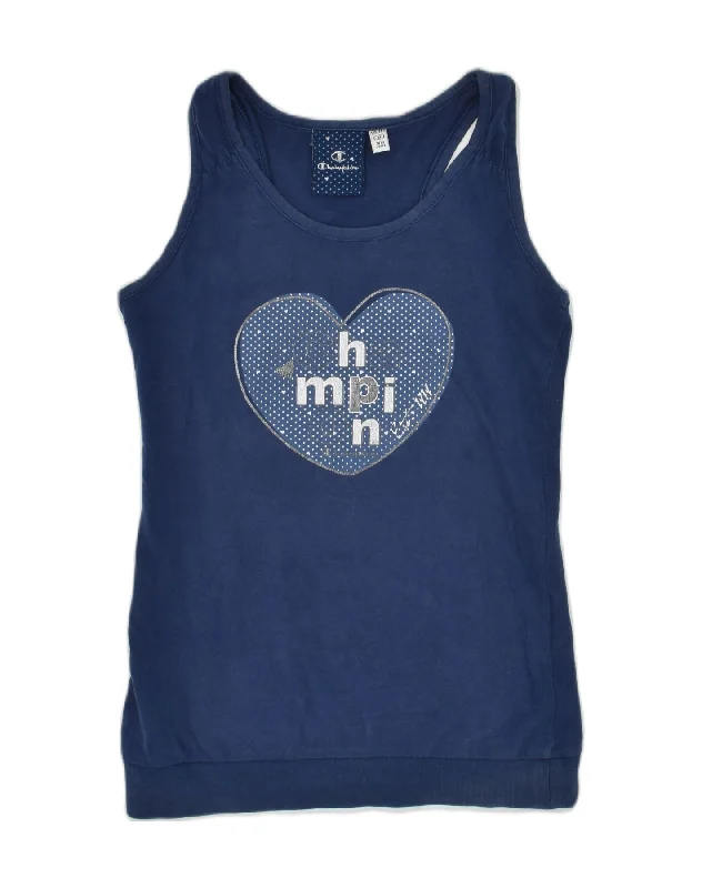 tailored vests for men -CHAMPION Girls Graphic Vest Top 9-10 Years Medium Blue Geometric Cotton