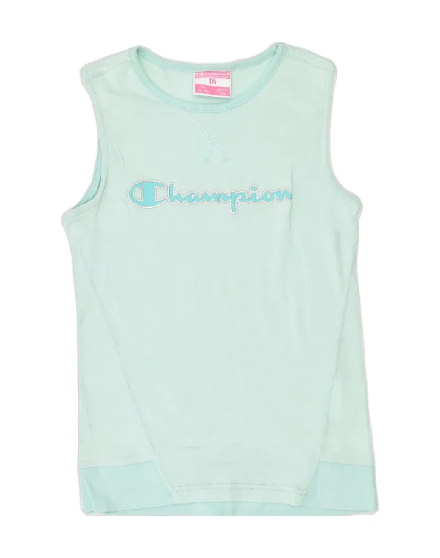 men's fleece vests -CHAMPION Girls Graphic Vest Top 9-10 Years Medium Green Cotton