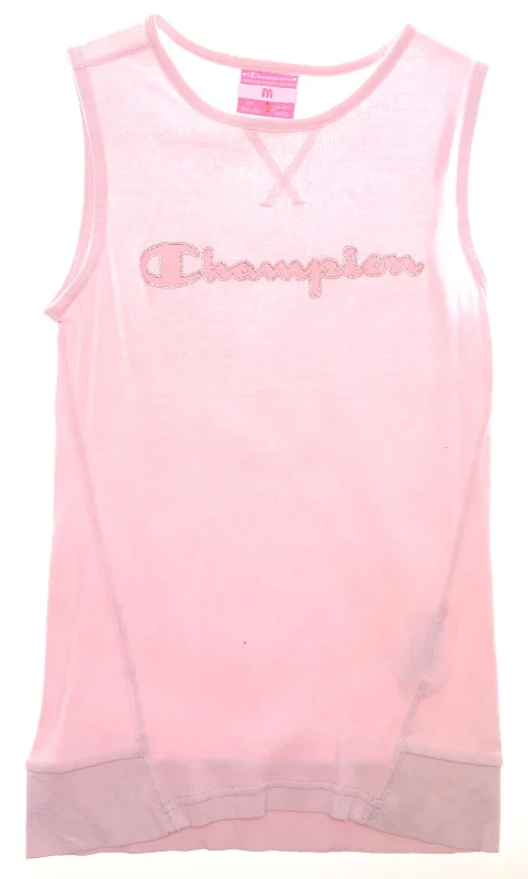 men's casual plaid vests -CHAMPION Girls Graphic Vest Top 9-10 Years Pink Cotton