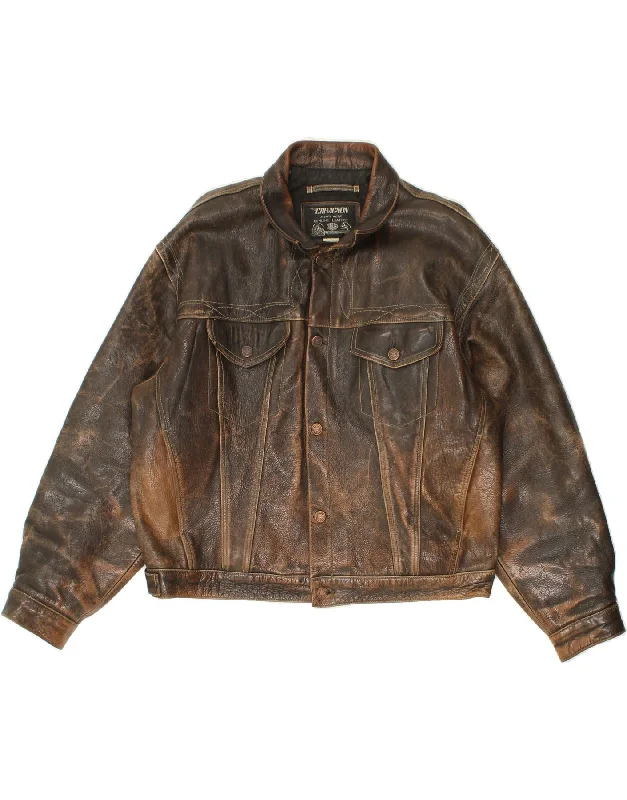 lightweight jackets for men -CHEVIGNON Mens Leather Jacket UK 42 XL Brown Tie Dye Leather