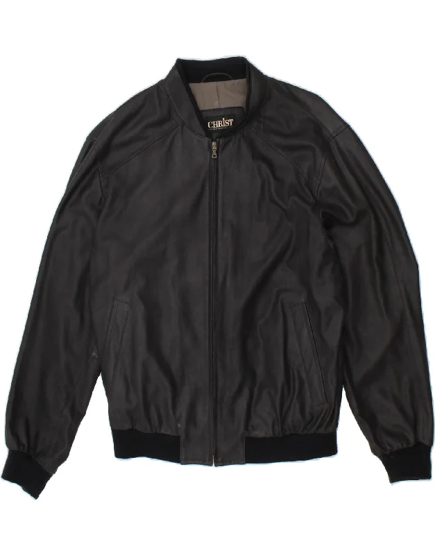 men's formal jackets -CHRIST Mens Leather Jacket UK 40 Large Black Leather