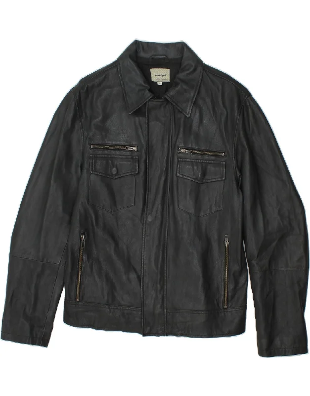 men's military jackets -CONBIPEL Mens Leather Jacket IT 50 Large Black Leather