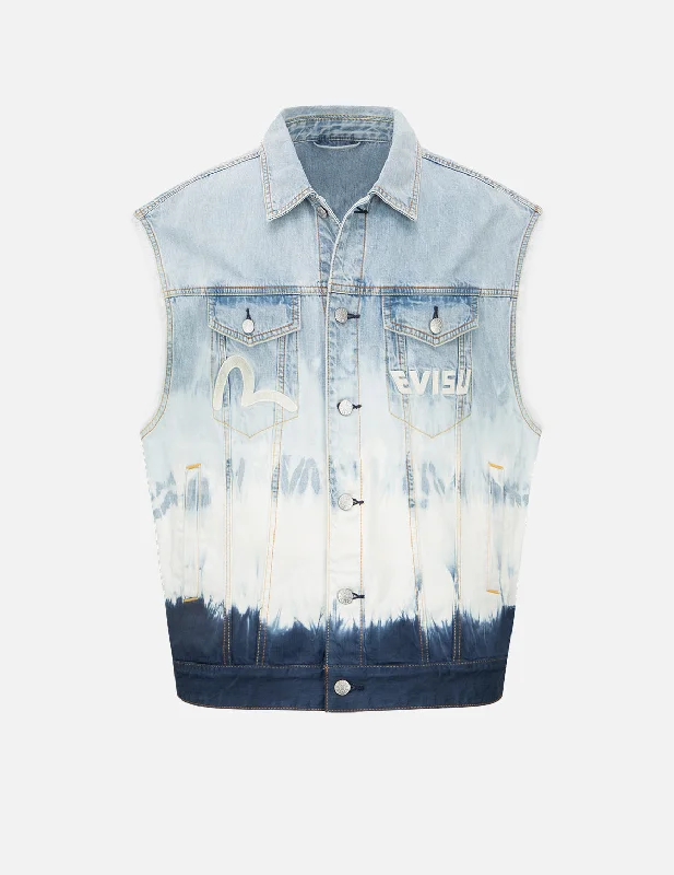 men's vest jackets for fall -Daicock Insert Tie-dye Denim Vest