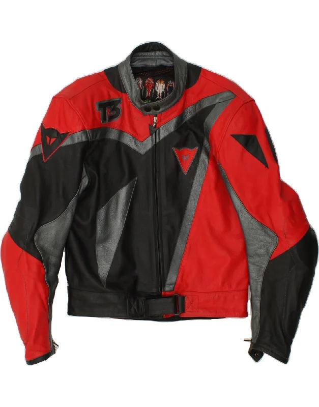 men's shearling jackets -DAINESE Mens Motorcycle Graphic Racer Jacket Size 54 Large Red Leather