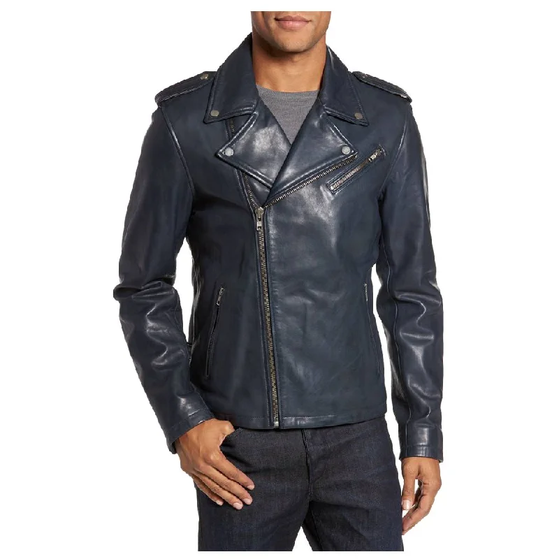 men's jacket coats for autumn -Dark Blue Biker Fashion Jacket