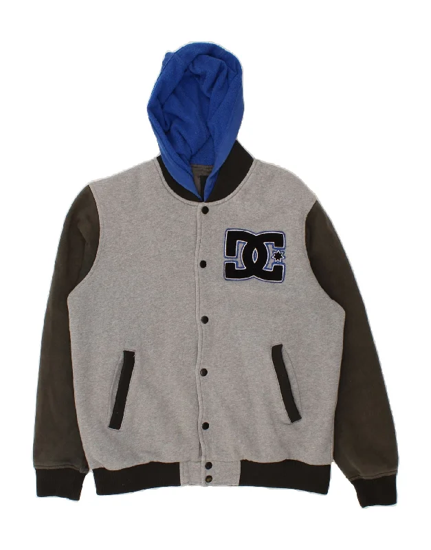 men's modern jackets -DC Mens Hooded Varsity Jacket UK 38 Medium Grey Colourblock Cotton