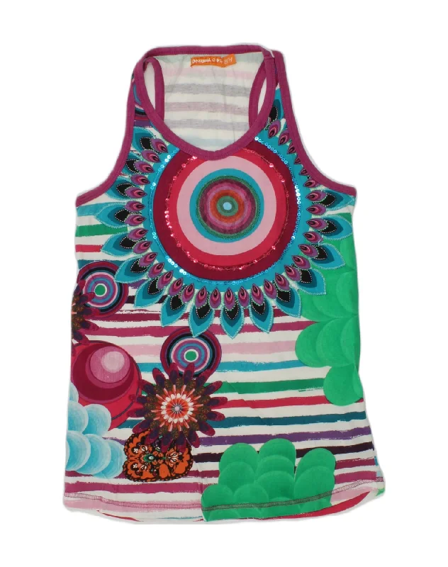 slim-fit waistcoats for men -DESIGUAL Girls Graphic Vest Top 13-14 Years Multicoloured Floral Cotton