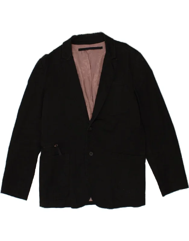 men's double-breasted blazers -DIESEL Mens 2 Button Blazer Jacket UK 44 2XL Black Cotton