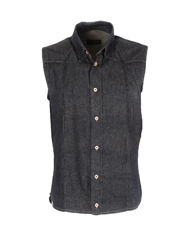 men's formal sleeveless vests -Dsquared2 Buttoned Vest in Navy Blue Cotton