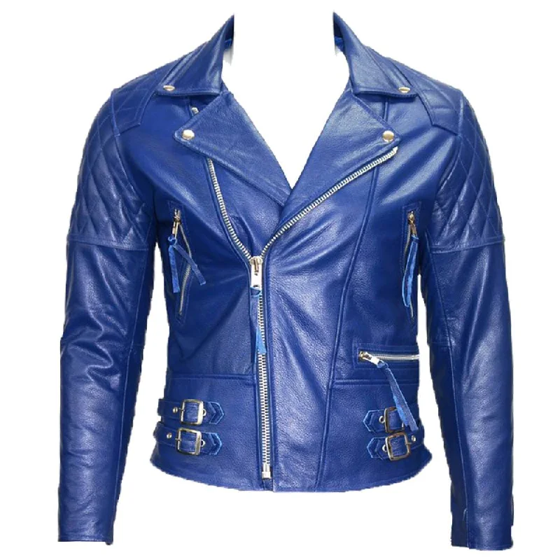 men's stylish jackets -American Cafe Racer Blue Leather Jacket