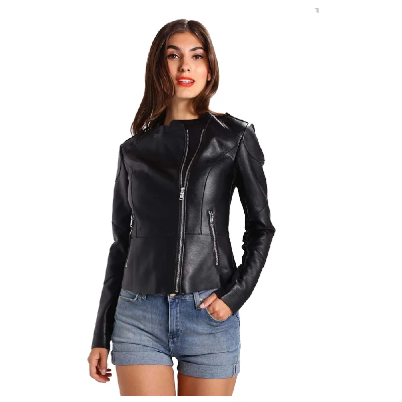 men's leather jackets -Women Elegant Fashion Leather Jacket