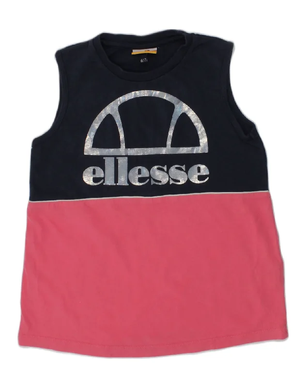 wool waistcoats for men -ELLESSE Girls Graphic Vest Top 6-7 Years Pink Colourblock Cotton