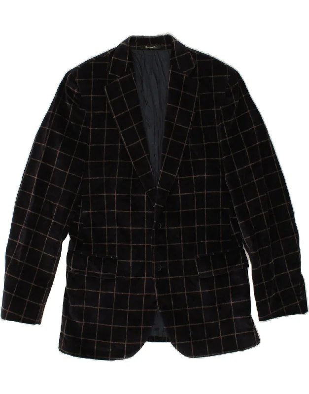 military-inspired jackets for men -ERMENEGILDO ZEGNA Mens 2 Button Blazer Jacket IT 46 Small Navy Blue Check