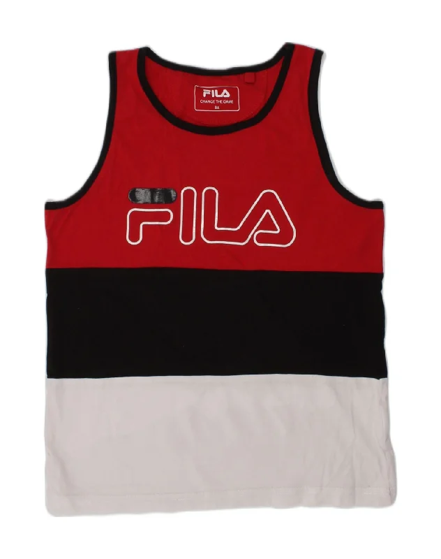 modern waistcoats for men -FILA Boys Graphic Vest Top 7-8 Years Red Colourblock