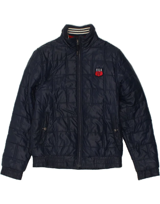 men's fleece-lined zip-up jackets -FILA Mens Padded Jacket UK 38 Medium Navy Blue Polyester