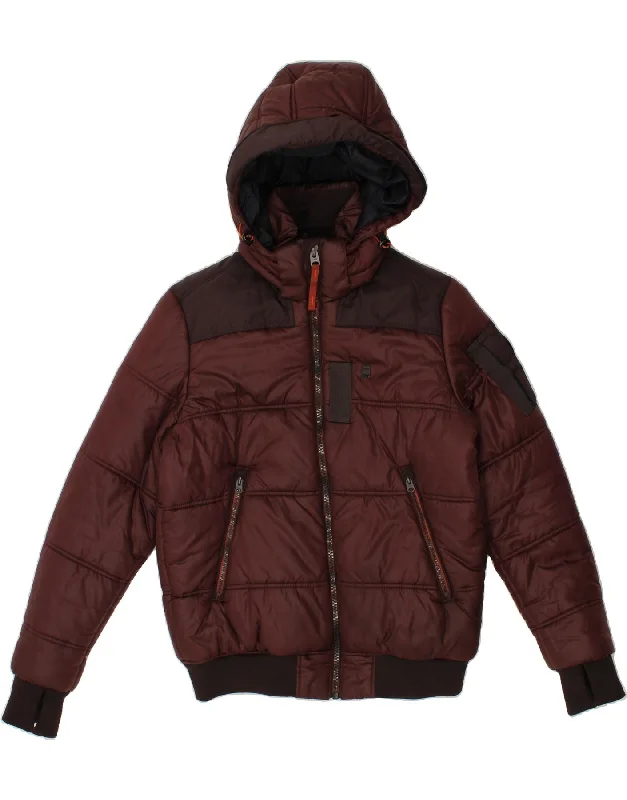 men's winter jackets -G-STAR Mens Hooded Padded Jacket UK 40 Large Maroon Polyester