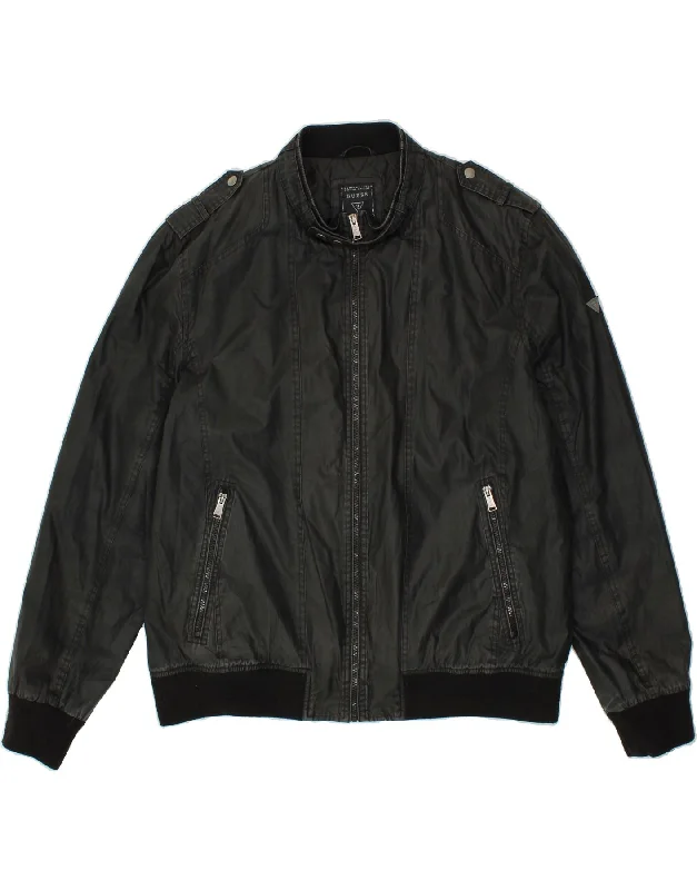 men's performance jackets for cold weather -GUESS Mens Bomber Jacket UK 44 2XL Black Cotton