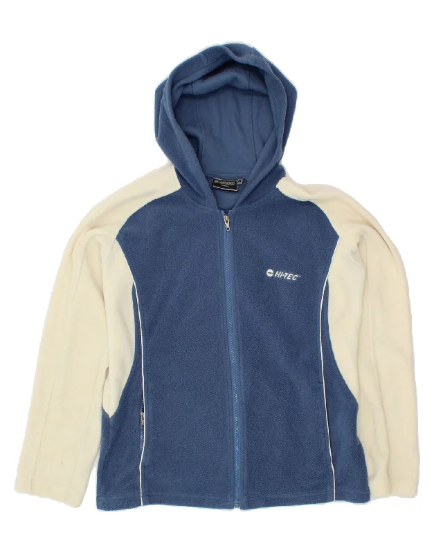 men's velvet jackets -HI-TEC Mens Hooded Fleece Jacket UK 38 Medium Blue Colourblock Polyester