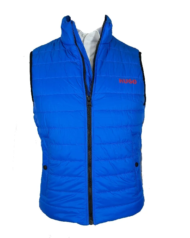 button-up waistcoats for men -Hugo Boss Padded Gilet Slim Fit Bright Blue Vest EU 56 - XXL  SALE