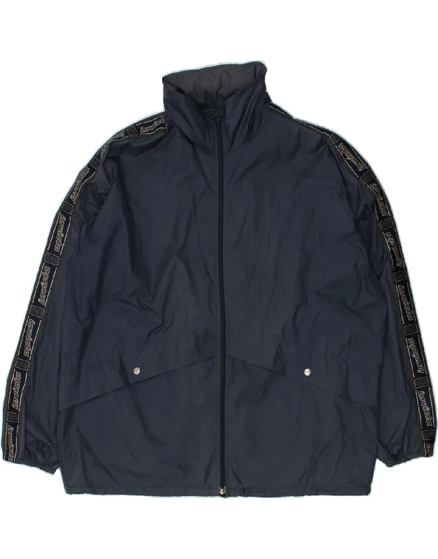 men's performance winter jackets -INVICTA Mens Graphic Hooded Rain Jacket UK 42 XL Navy Blue Polyester