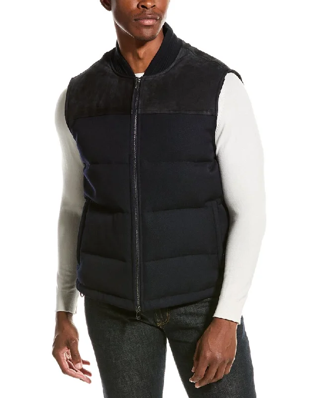 men's zip-up vests -ISAIA Cashmere-Lined Wool-Blend Puffer Vest