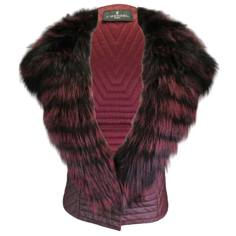 modern vests for men -J. Mendel Burgundy Fox Fur Trimmed Quilted Leather Vest