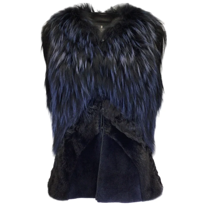 men's formal waistcoats for weddings -J. Mendel Navy Blue / Black Fur Vest