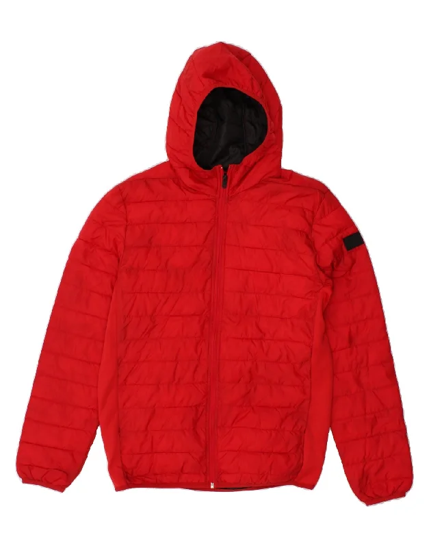 men's fitted jackets -JACK & JONES Mens Hooded Padded Jacket UK 36 Small Red Polyester