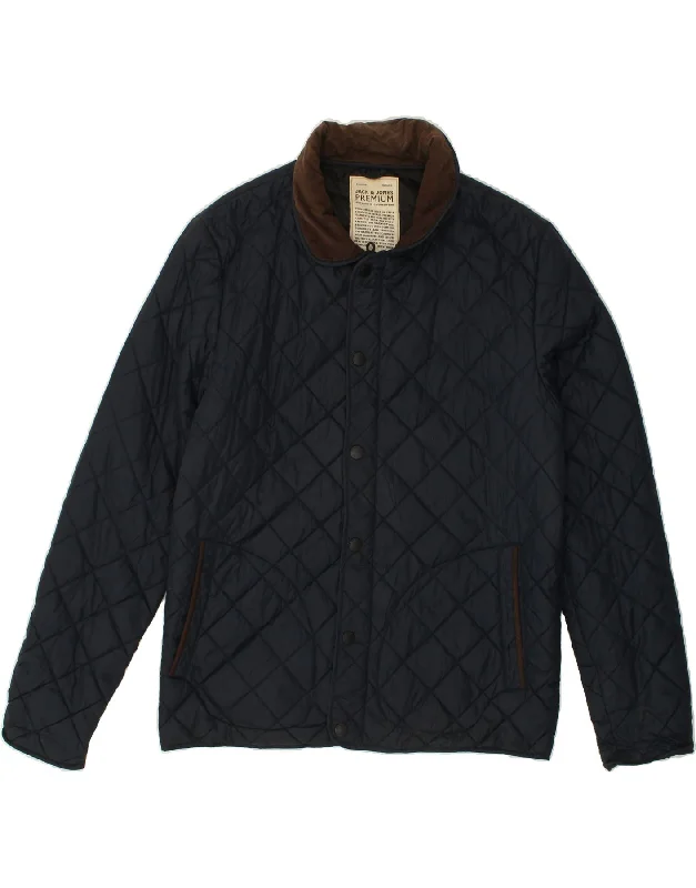 men's outdoor waterproof jackets -JACK & JONES Mens Quilted Jacket UK 40 Large Navy Blue Nylon