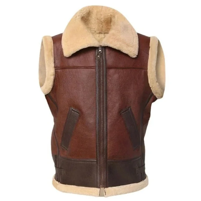 high-quality vests for men -Jackson Men's Lambskin Leather Vest Faux Fur Lined Waistcoat Brown