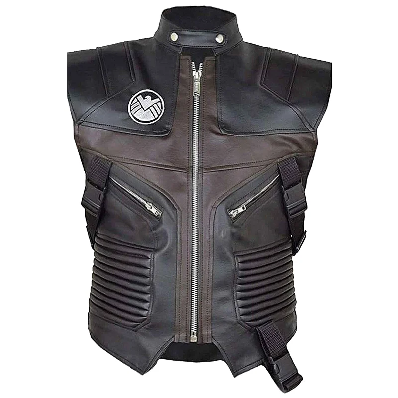 men's padded vests -Jeremy Hawkeye Leather Vest Avengers