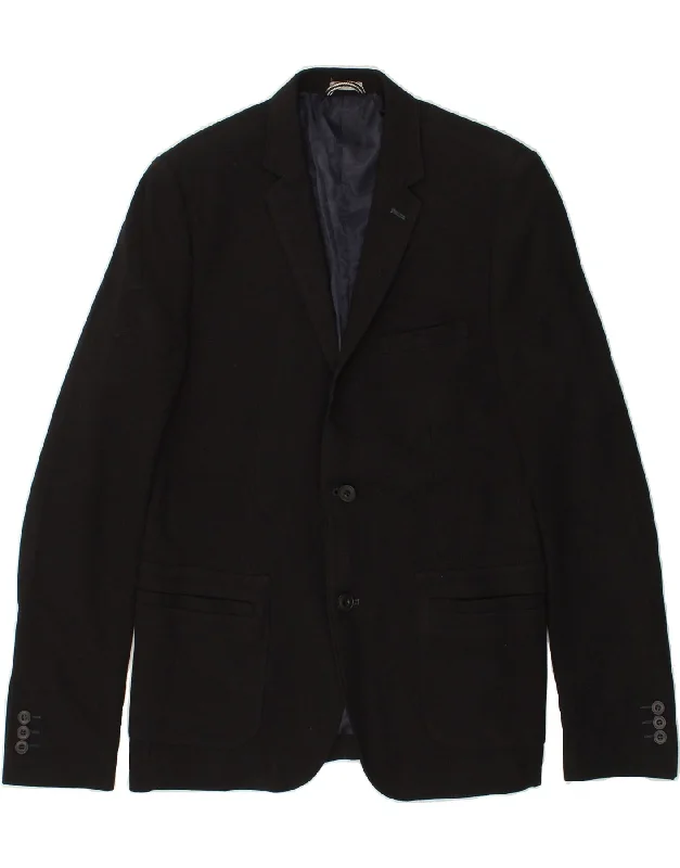 fleece-lined bomber jackets for men -JULES Mens 2 Button Blazer Jacket UK 40 Large Black Cotton