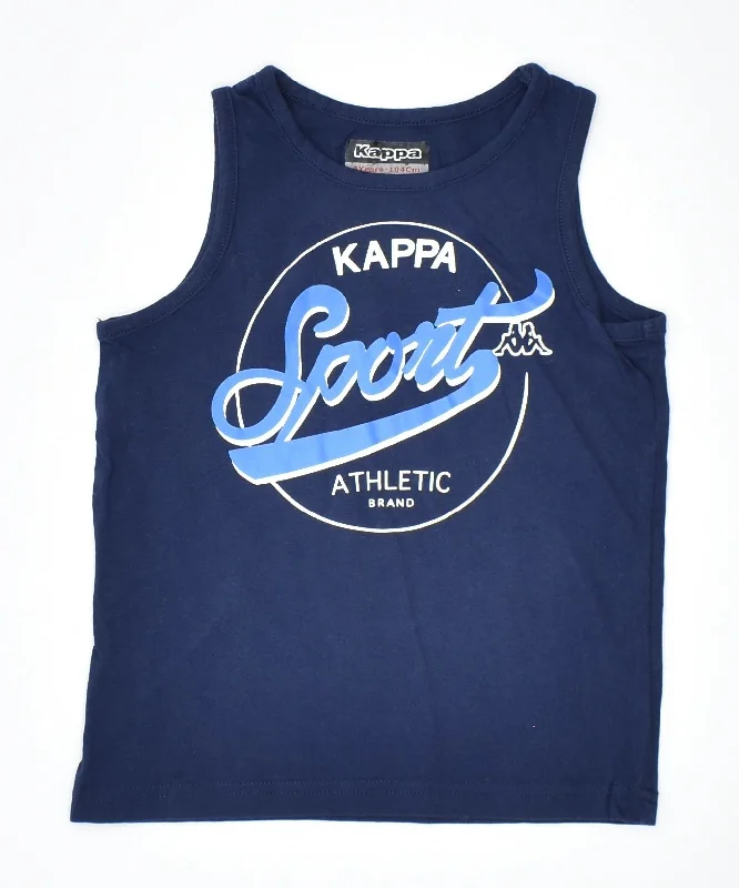 men's casual vest jackets -KAPPA Boys Graphic Vest Top 3-4 Years Navy Blue Cotton