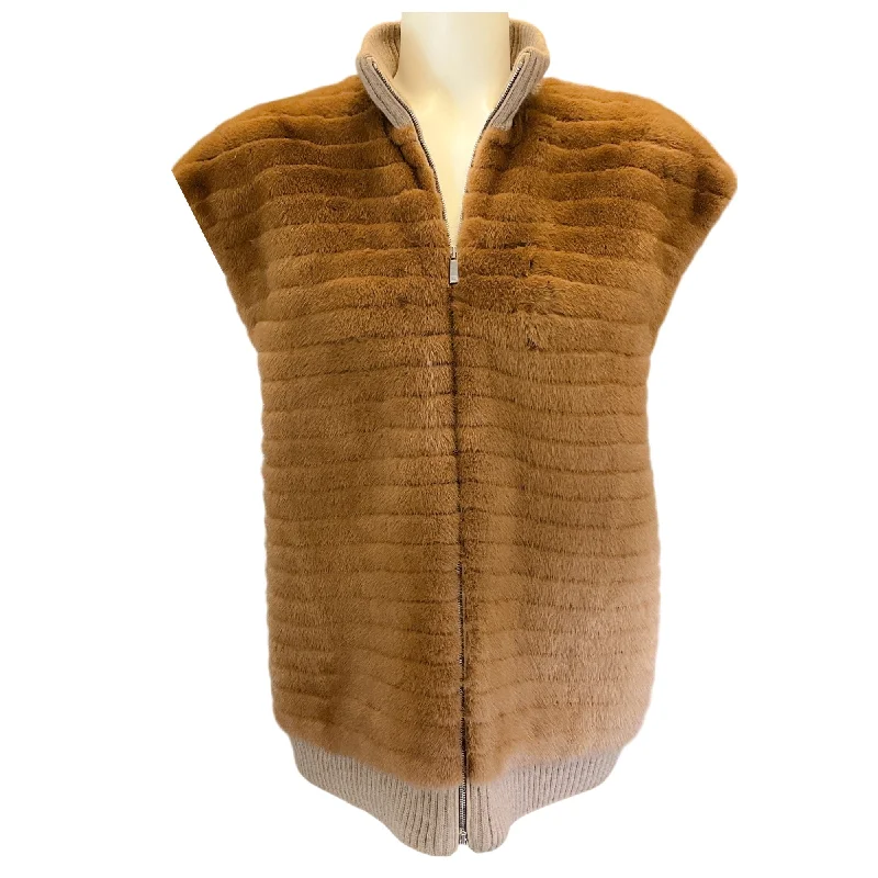 wool vests for men -Lafayette 148 New York Tan Full Zip Mink Fur Vest