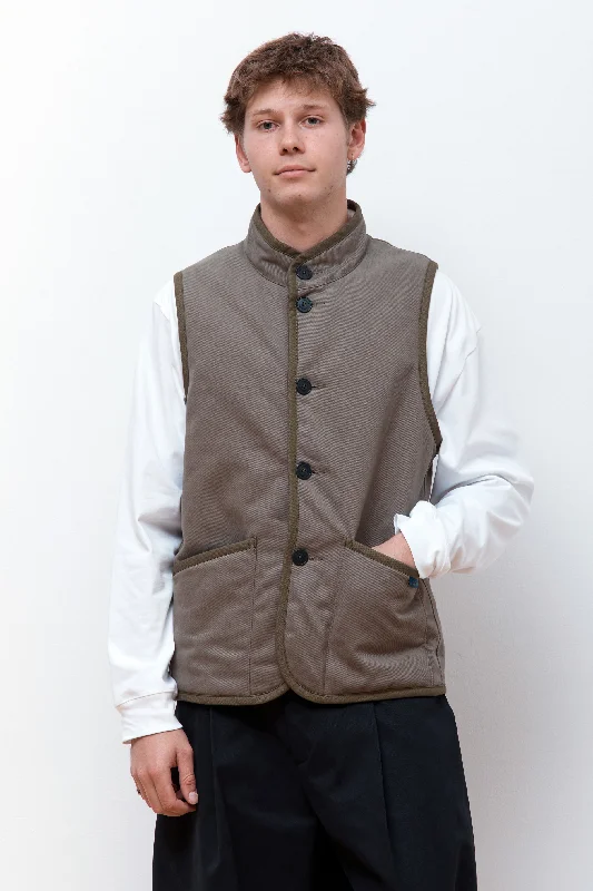 classic waistcoats for men -Workwear Button Mickfield Vest Olive