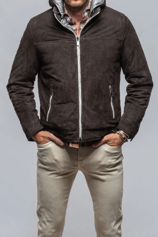 men's double-breasted blazers -Leo Suede Insulated Jacket in Charcoal Brown