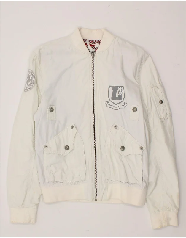 men's waterproof parka jackets -LEVI'S Mens Bomber Jacket UK 38 Medium White Cotton