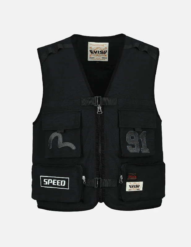 men's stylish vest jackets -Logo Embroidery Multi-Pocket Vest