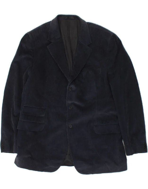 men's fleece-lined jackets -MASSIMO DUTTI Mens 3 Button Blazer Jacket UK 40 Large Navy Blue Cotton