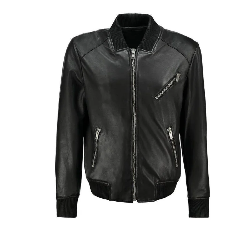 men's tailored jackets -Men American Bomber Leather Jacket