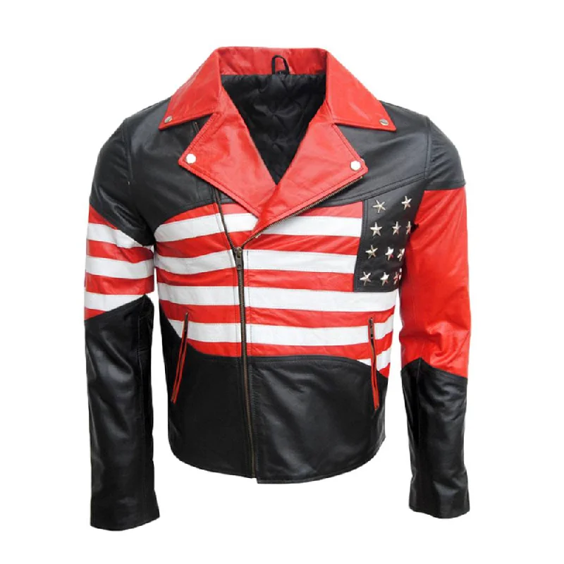 men's military jackets -Men American flag Biker Leather Jacket