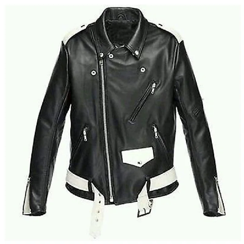 men's parkas with fur -Men Black Brando Motorcycle Leather Jacket