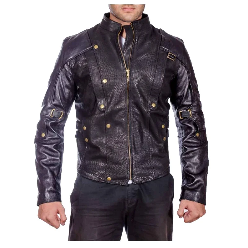 men's classic bomber jackets -Men Black Fashion biker Leather Jacket