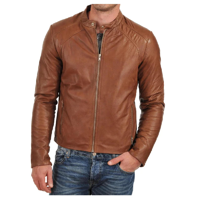 men's elegant jackets -Brown Leather Jacket Mens | Bomber Biker Tan Leather Jacket