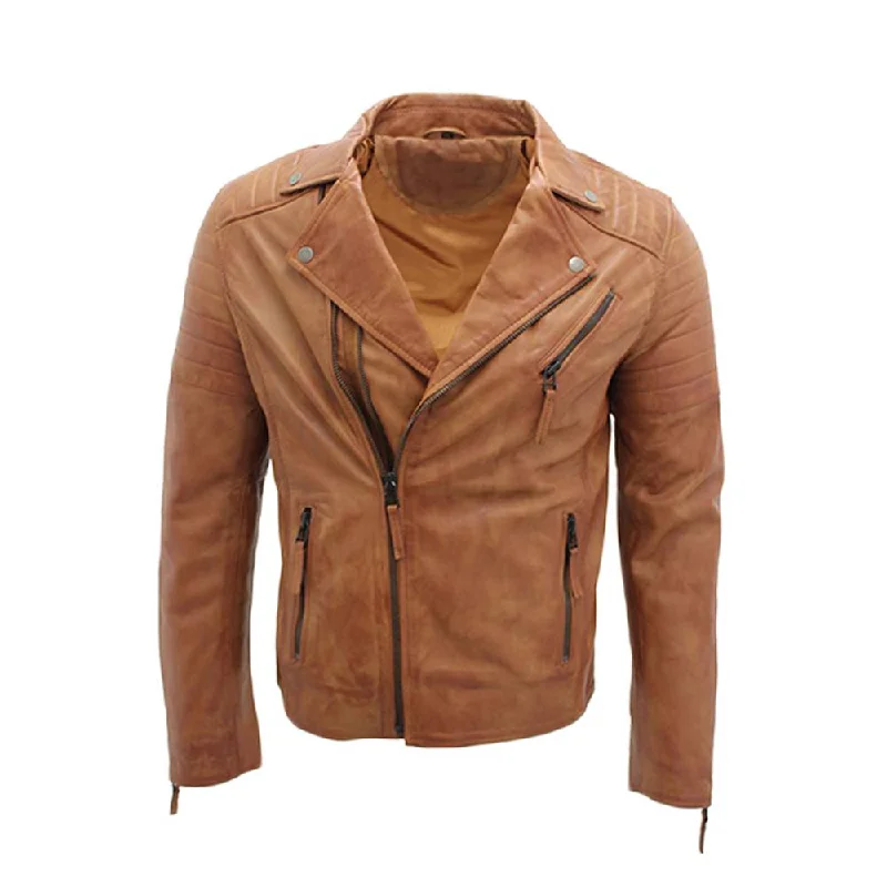 varsity jackets for men -Men Brown LAPEL Quality Biker Leather Jacket