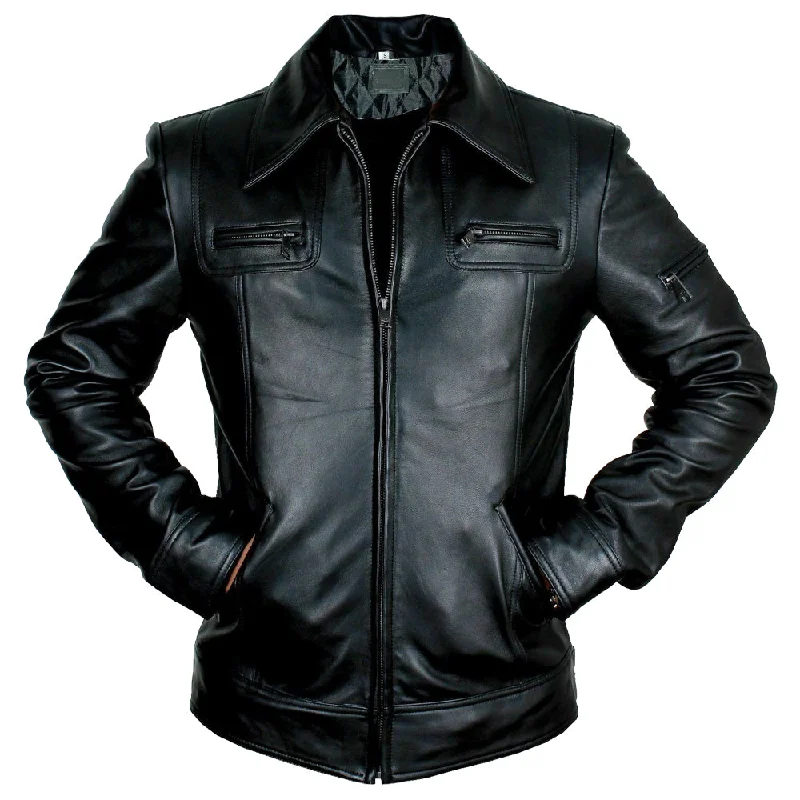 men's wool-blend jackets -Men Buster Slim Fit Retro Black Leather Jacket