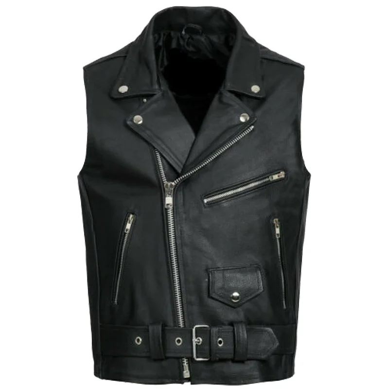 men's waistcoats for layering -Men Classic Brando Motorcycle Leather Vest