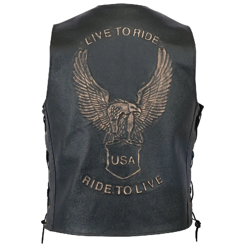 puffer jackets for men -Men Classic Embossed Eagle Motorcycle Waistcoat