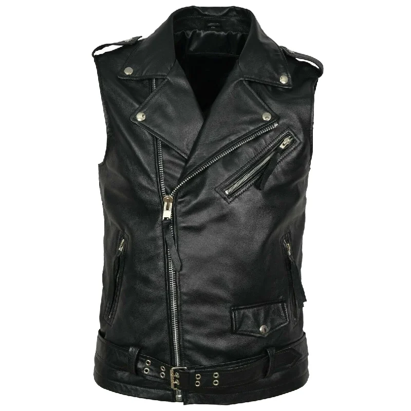 men's waistcoats for suits -Men Classic Motorcycle Black Leather Vest