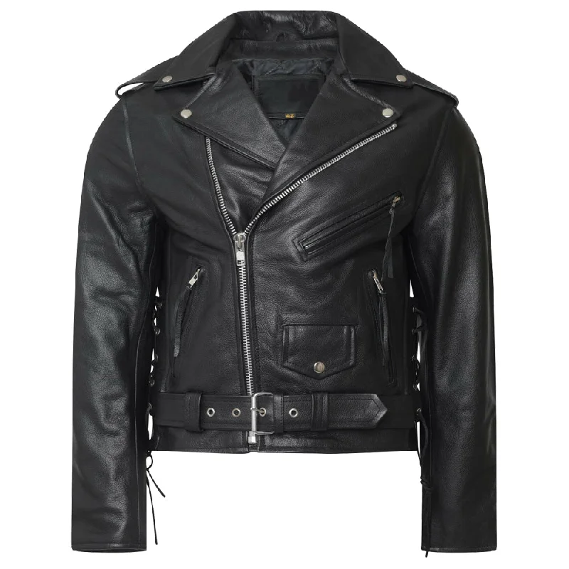 men's rugged jackets -Men Classic Motorcycle Genuine Leather Lace Brando Jacket